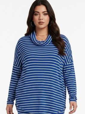 MICHAEL KORS | NEW Royal Blue/White Striped Ribbed Turtleneck Women’s Size Large